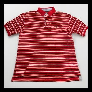 Mens XL Tommy Hilfiger Polo Knit Short Sleeve Shirt Red Blue Stripes